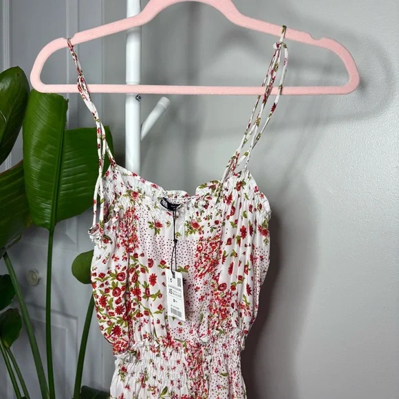 2/15$ 🍒 NWT Zara Floral Polka Dot Romper Ruffle Hem Feminine Summer One-Piece - Picture 7 of 10